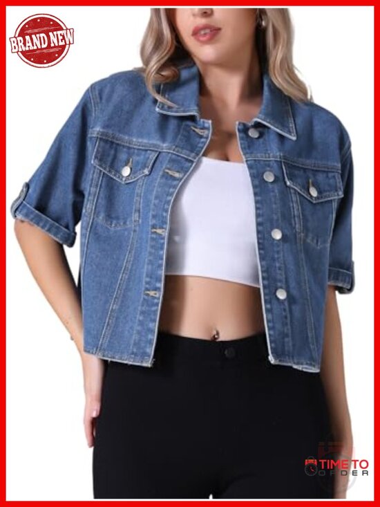 Jackets & Blazers - Cropped Button Up Denim Jacket Short Sleeve Jean Jacket Women's Casual